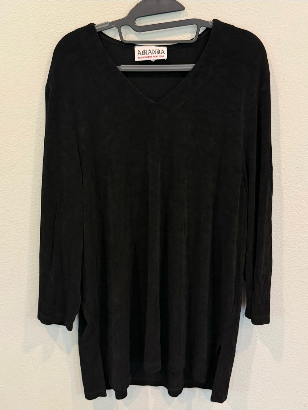 Amanda Black Pullover Slinky Top Tunic 3/4 Sleeve V-Neck Women’s Plus 1X